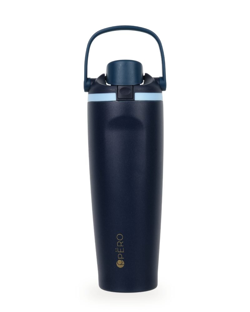 Tumbler PËRO Tara warna biru navy dengan pegangan