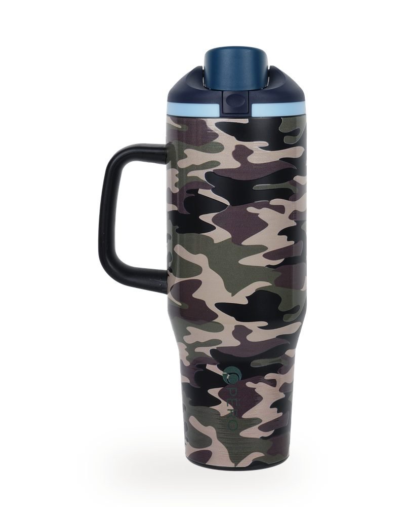 Tumbler PËRO bergagang samping dengan motif loreng army green
